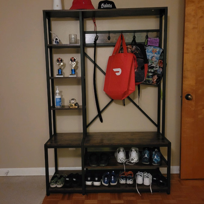 【Furniture】Emelyne 47.2'' Wide Iron Hall Tree with Bench and Shoe Storage