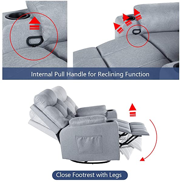 Esright Grey Fabric Massage Recliner Chair 360 Degrees Swivel Heated Ergonomic Lounge Chair