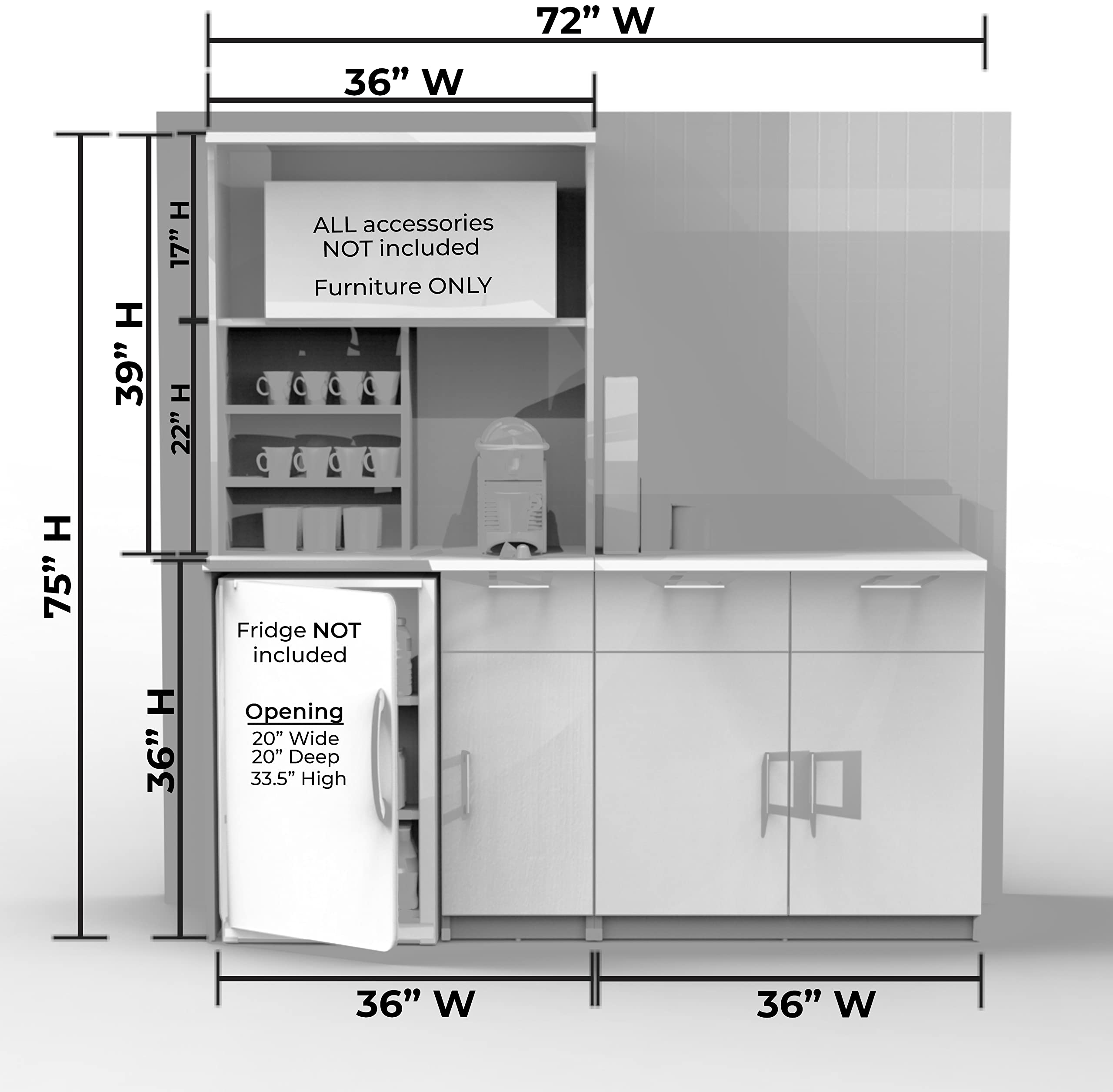 【Furniture】Coffee Break Lunch Room Furniture Buffet Model 2130 BREAKTIME 3 Piece Group Color Espresso