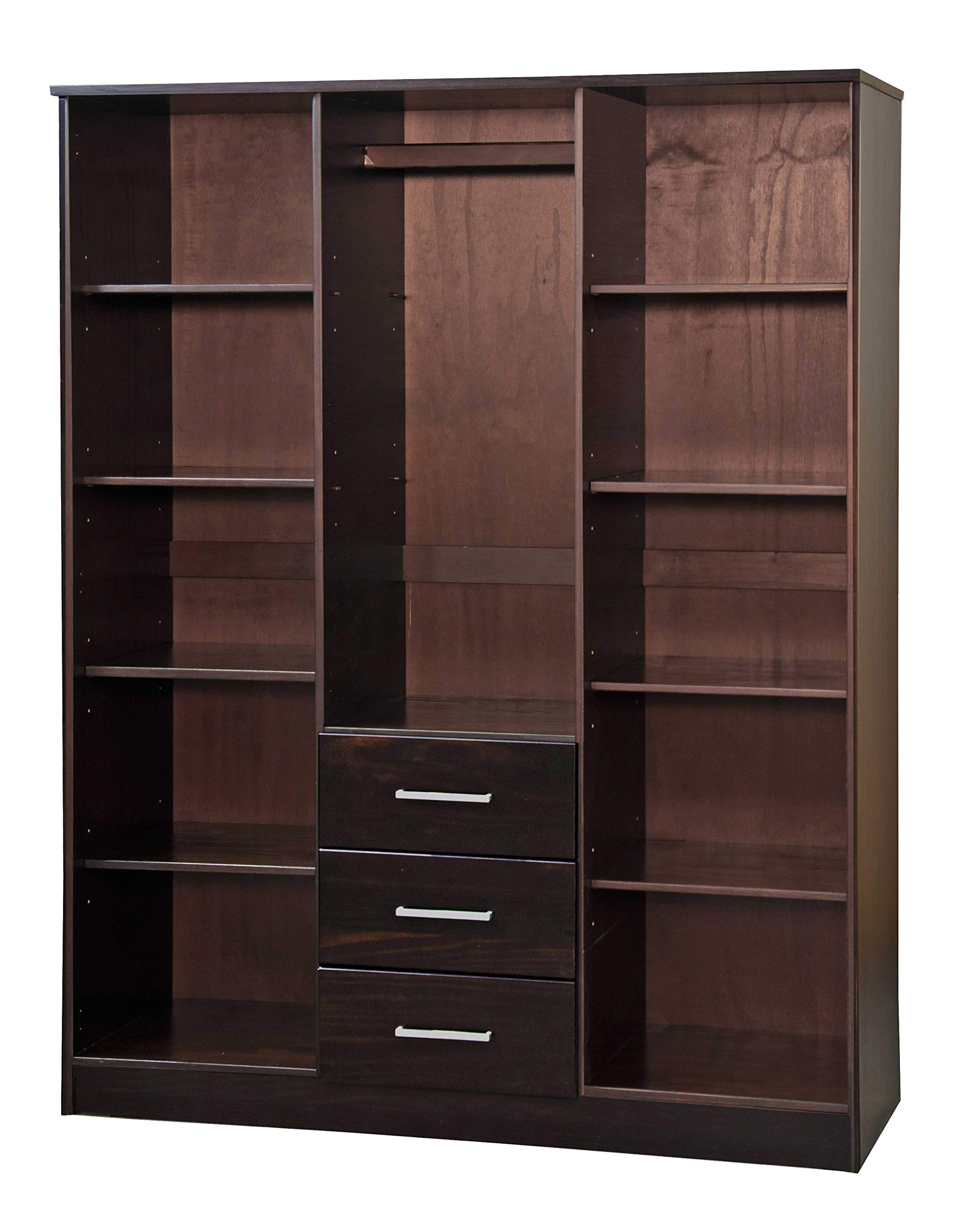 【Furniture】Cosmo Solid Wood 3-Door Wardrobe with Mirror and 3 Drawers, Java
