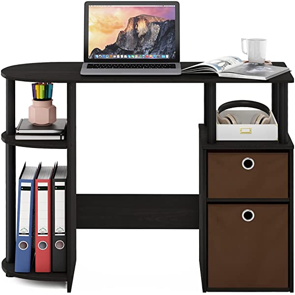 FURINNO Jaya Computer Study Desk with Bin, Brown Espresso