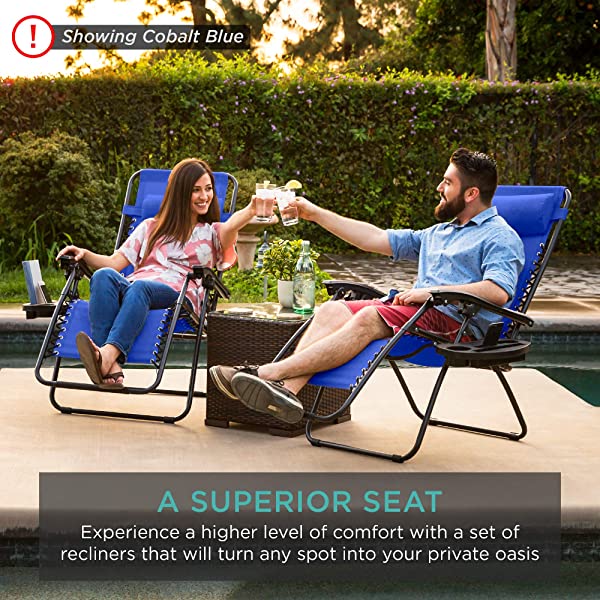 Best Choice Products Set of 2 Adjustable Steel Mesh Zero Gravity Lounge Chair Recliners w/Pillows and Cup Holder Trays - Burgundy