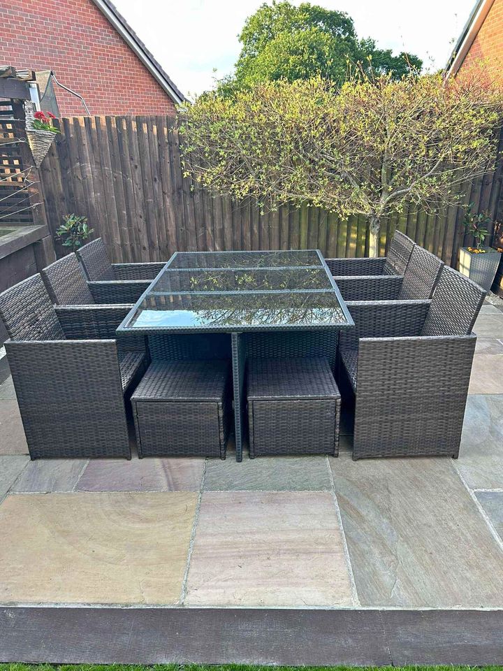 Rattan Garden Table and Chairs with Stools