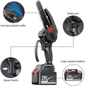 Mini chainsaw battery powered, 6 inch (approximately 15.2 cm) electric cordless chainsaw