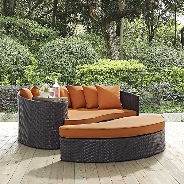 Modway Convene Wicker Rattan Outdoor Patio Poolside Sectional Sofa Daybed with Cushions in Espresso Turquoise