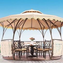 Outdoor European-style double-roofed garden gazebo with rattan roof