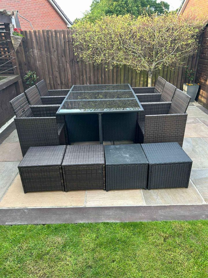 Rattan Garden Table and Chairs with Stools