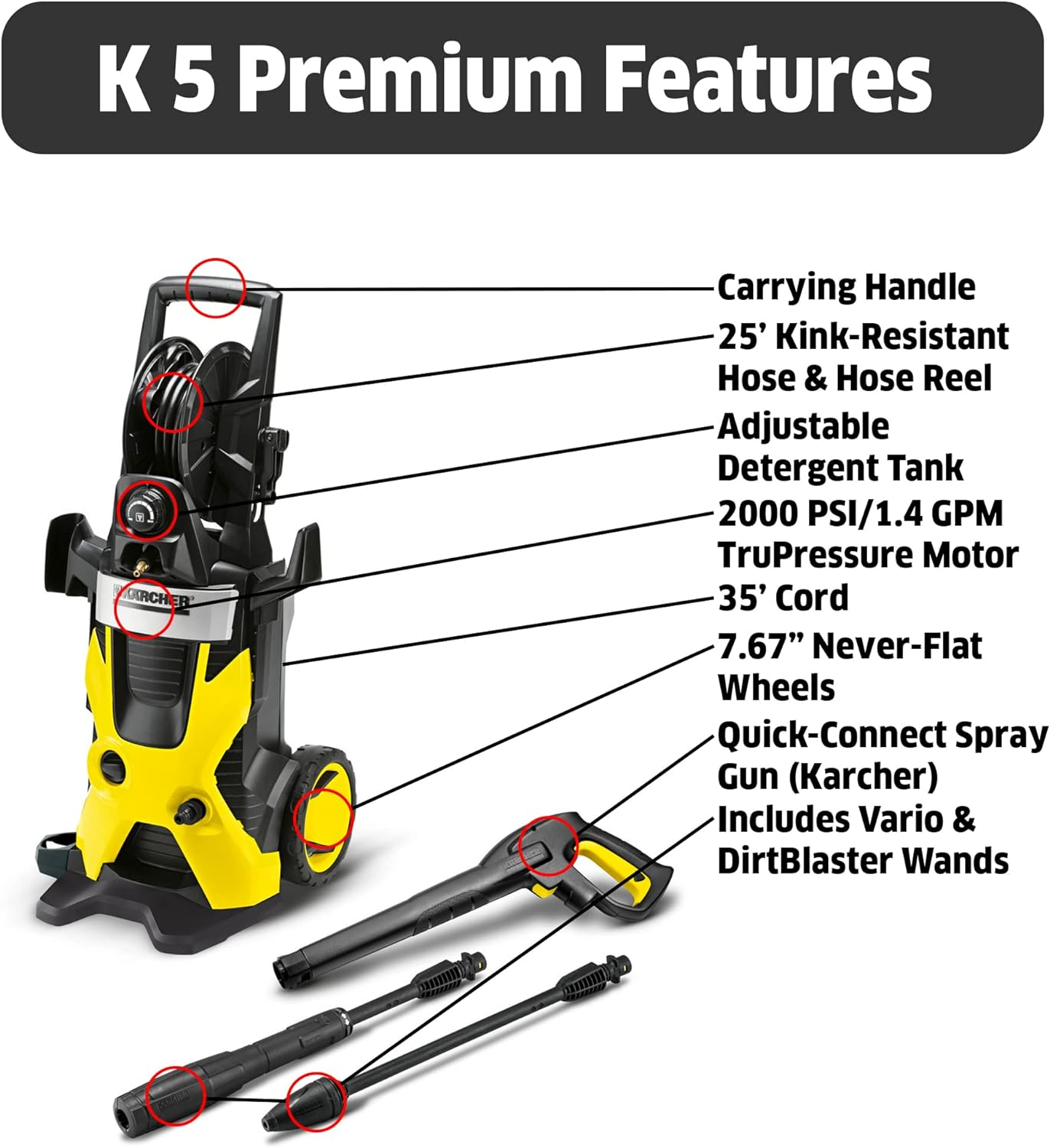 Kärcher - K5 Premium - 2000 PSI Electric Power Induction Pressure Washer - 1.4 GPM & T 5 T-Racer 11