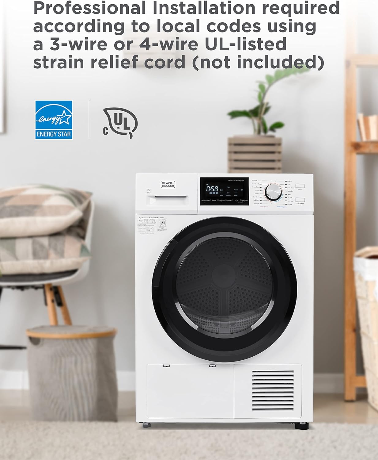 BLACK+DECKER BCED37 Compact Dryer for Standard Wall Outlet, Small, 4 Modes, Load Volume 13.2 lbs., White