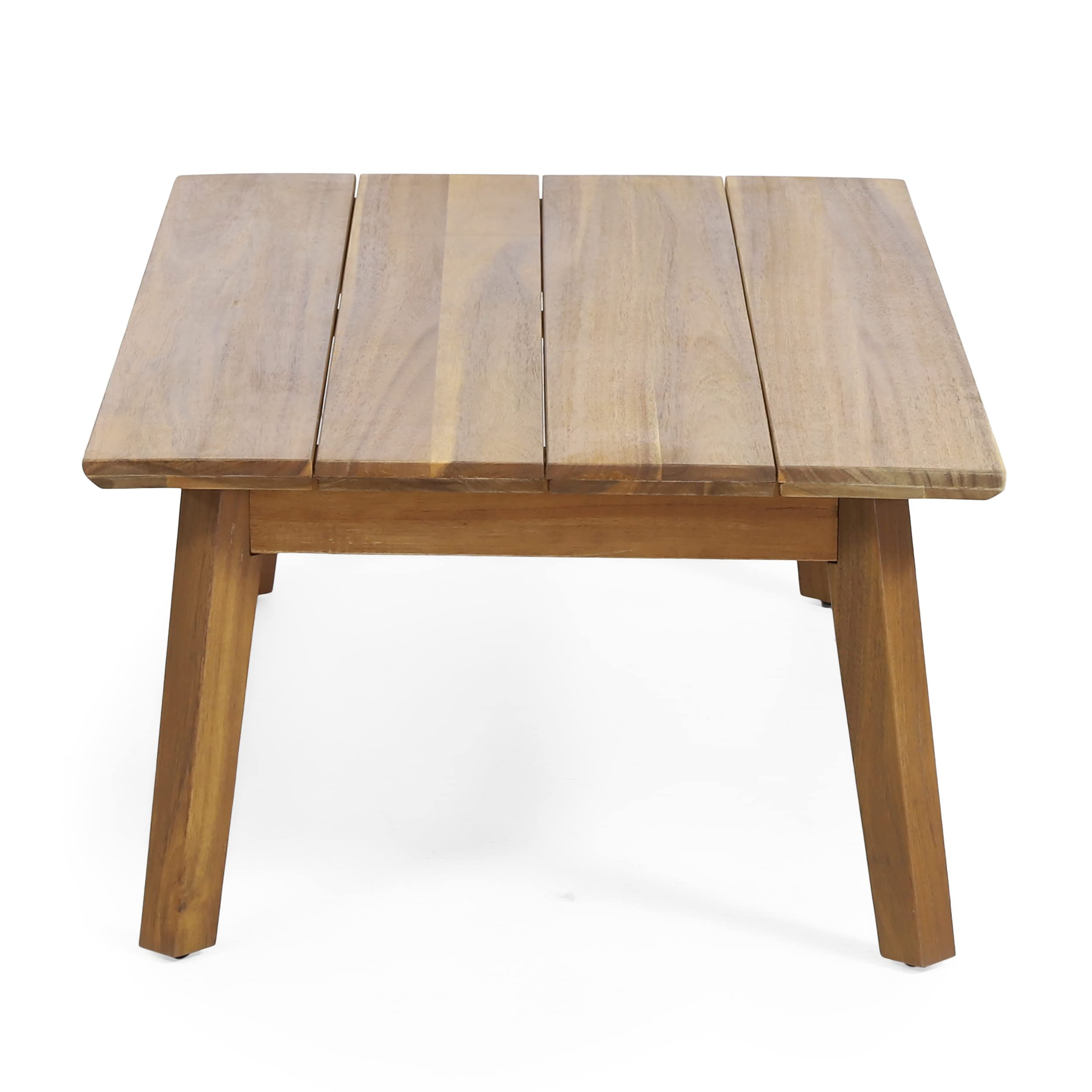 【Furniture】Burchett Outdoor 4 Pcs Chat Set - Acacia Wood and Wicker - Teak/Mixed Brown/Beige