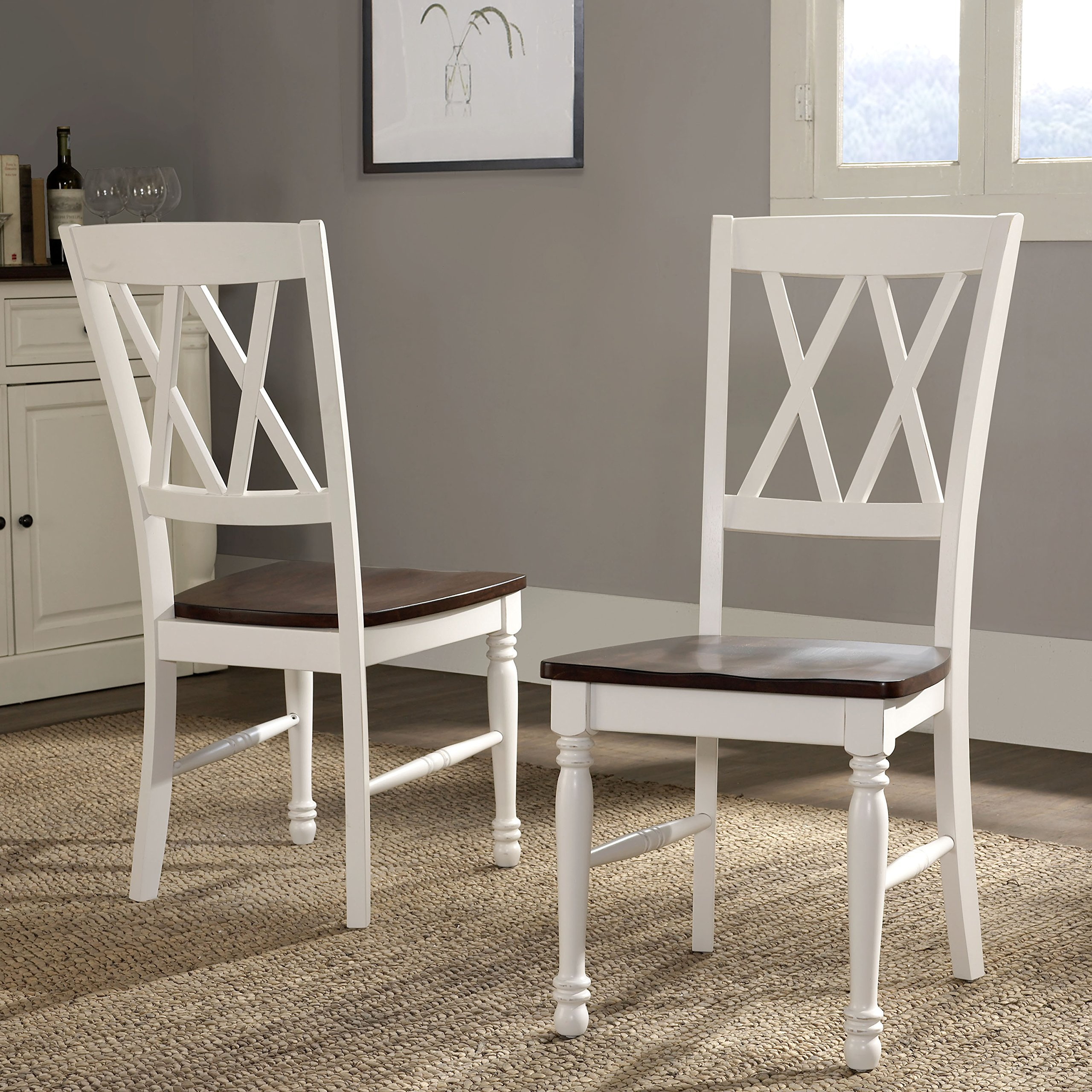 【Furniture】Shelby Dining Set with Table & Extension Leaf, 7-Piece (6 Chairs), Distressed White