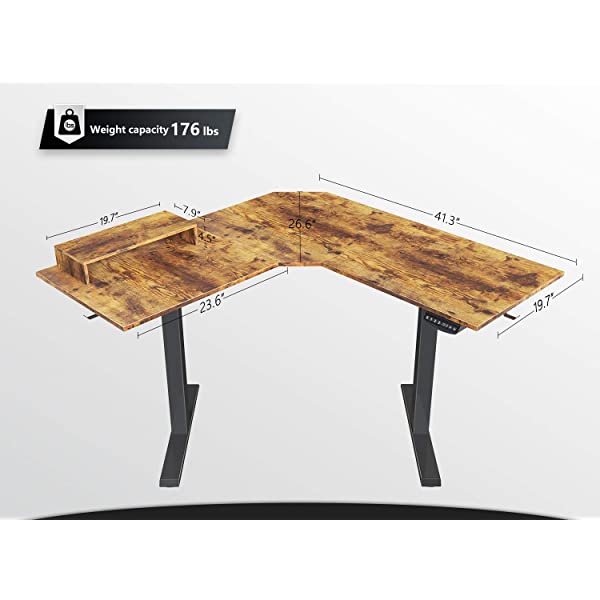 FEZIBO Dual Motor L-Shaped Electric Standing Desk, 48 Inches Height Adjustable Corner Desk, Full Sit Stand Home Office Table with Splice Board, Black Frame/Rustic Brown Top