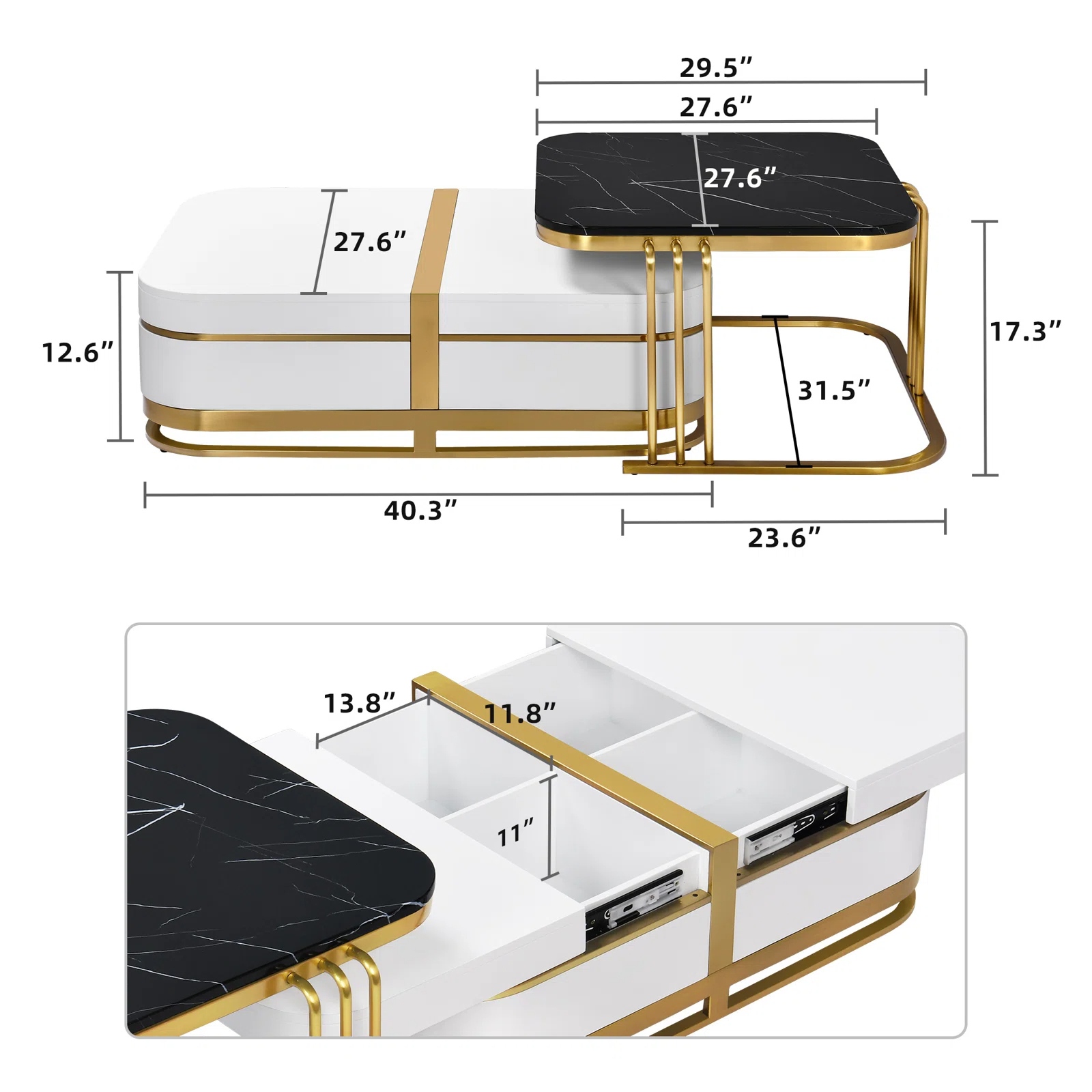 【Furniture】Rectangular Nesting Coffee Table with Storage for Living Room