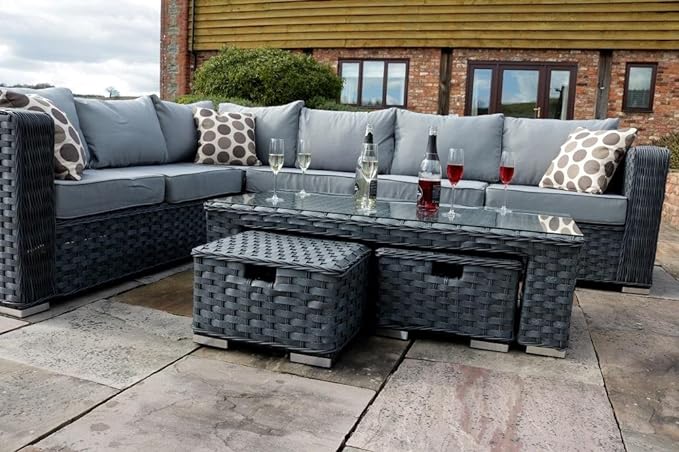 YAKOE 50020 Poppy Greenhouse Modular 9-Seater Rattan Corner Garden Sofa Furniture Set - Gray