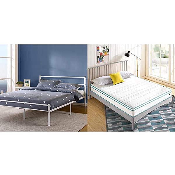 Zinus Geraldine 12 inch White Metal Platform Bed Frame with Headboard and Footboard / Premium Steel Slat Support / Mattress Foundation, Full White Full Bed Frame