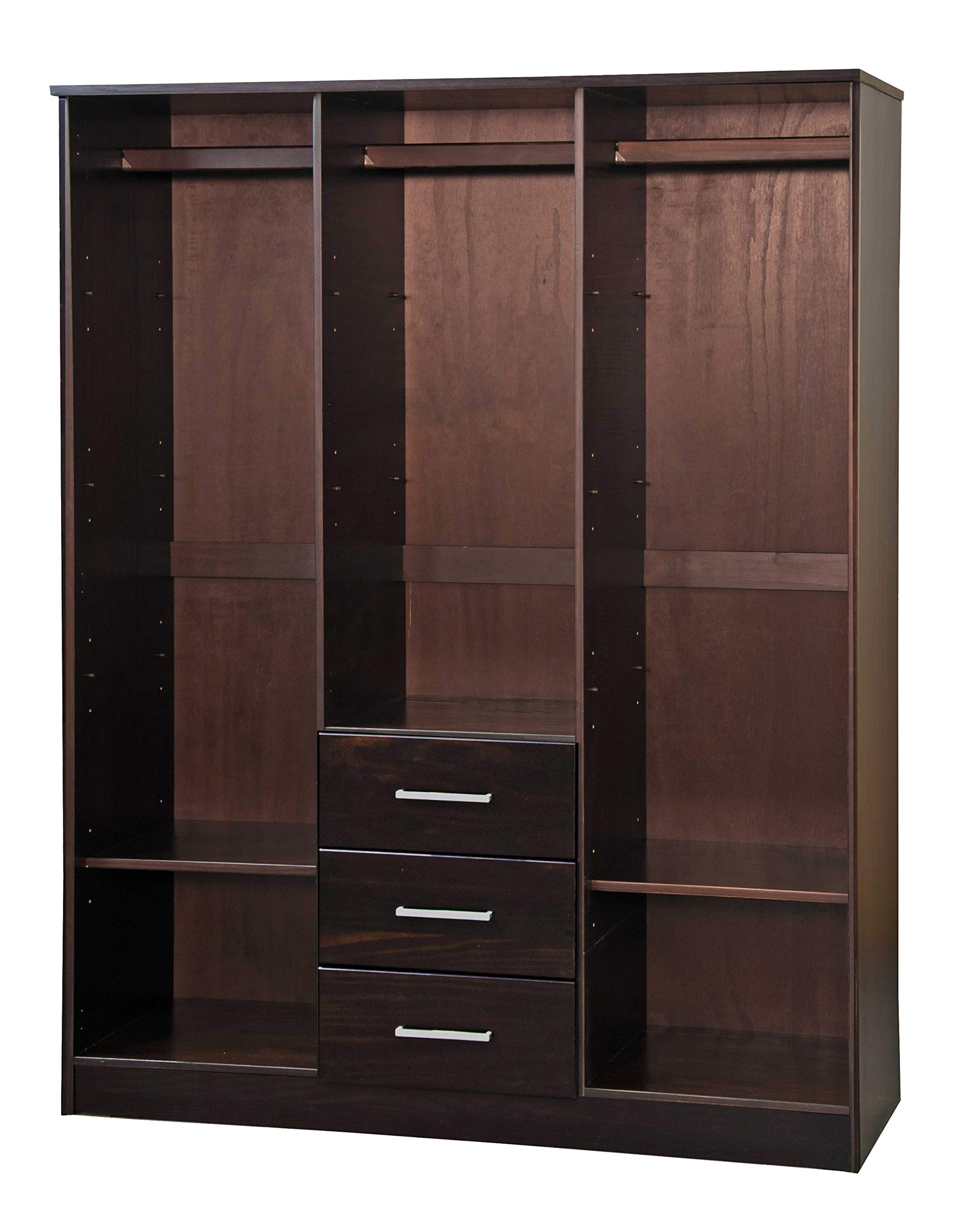 【Furniture】Cosmo Solid Wood 3-Door Wardrobe with Mirror and 3 Drawers, Java