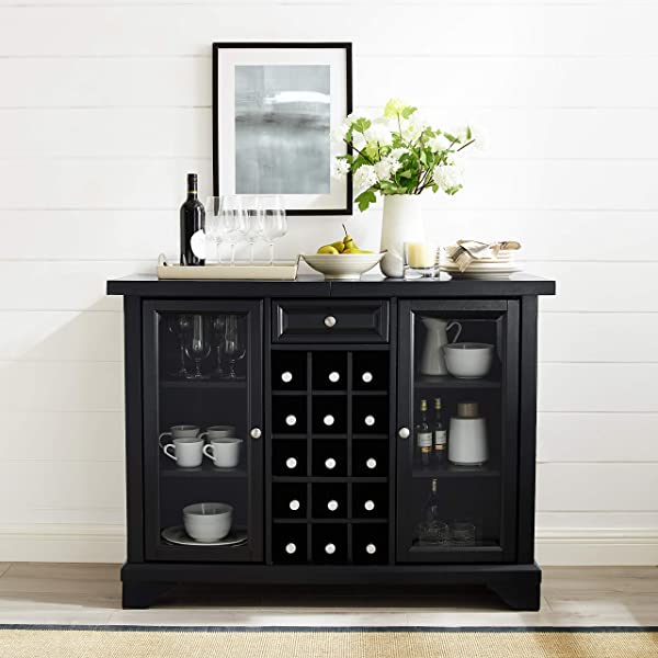 Crosley Furniture Lafayette Sliding Top Bar Cabinet, Black Black LaFayette