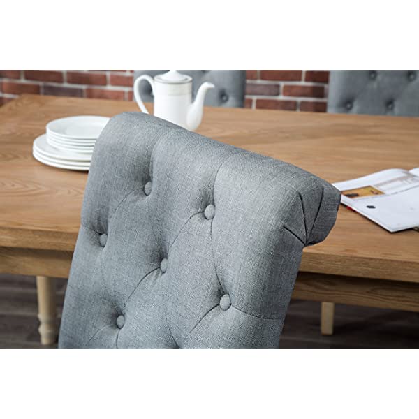 Roundhill Furniture Habitanian 6-Piece White Wash Dining Set with Tufted Chairs and Bench, Beige