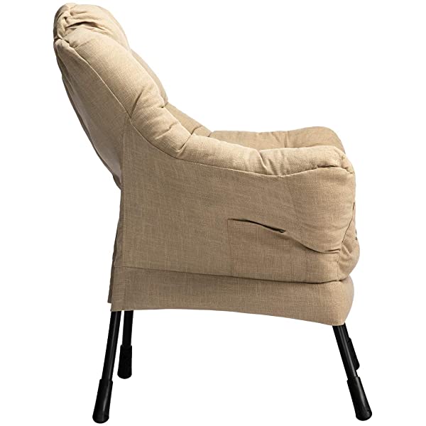 AbocoFur Modern Large Cotton Fabric Lazy Chair，Accent Contemporary Lounge Chair, Single Steel Frame Leisure Sofa Chair with Armrests and A Side Pocket, Beige