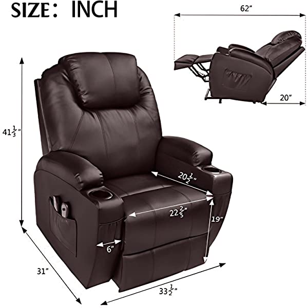 JOVNO Power Lift Recliner Chair Single Living Room Sofa with Massage,Home Theater Seating with Heat and Vibration Sofa Back and Detachable Armrest (Brown)