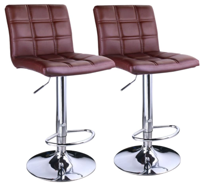 Modern Square PU Leather Adjustable Bar Stools with Back,Set of 2,Counter Height Swivel Stool by Leopard (Black)