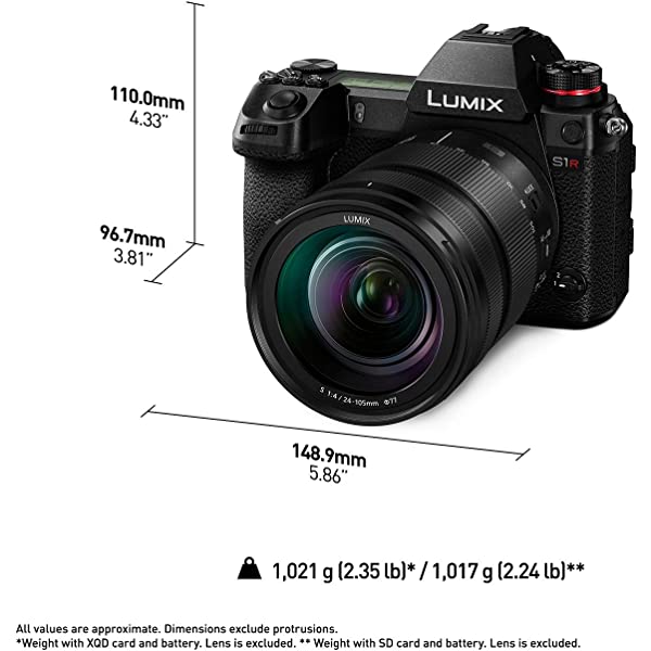 Panasonic LUMIX S1R Full Frame Mirrorless Camera with 47.3MP MOS High Resolution Sensor, 24-105mm F4 L-Mount S Series Lens, 4K HDR Video and 3.2” LCD - DC-S1RMK w/ 24-105mm Base