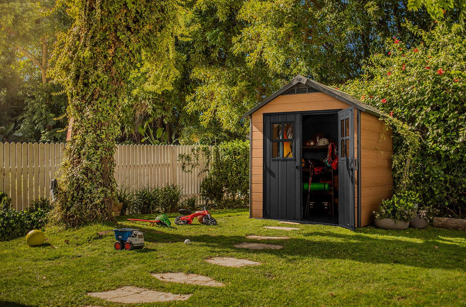 【Storage Shed】7.5×7 Large Resin Outdoor Storage Shed Kit – Perfect to Store Patio Furniture, Garden Tools