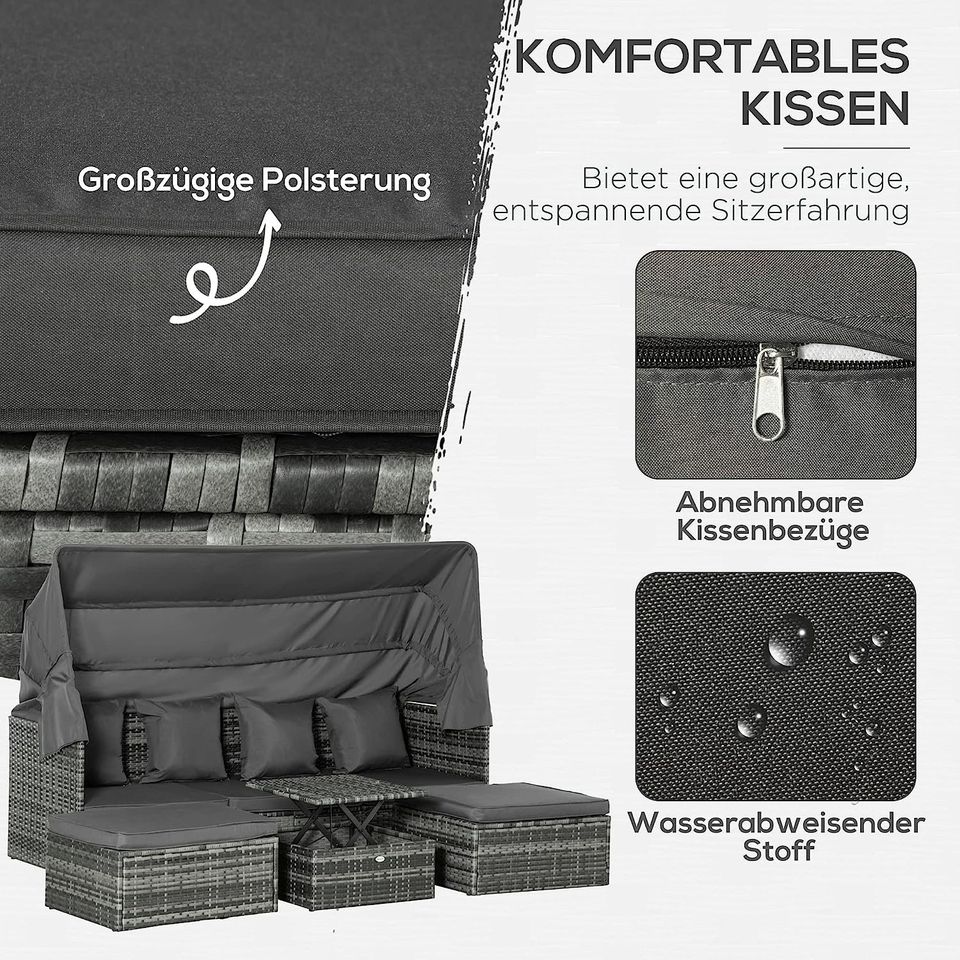 3 Piece Outdoor PE Rattan Patio Furniture Set Sofa Bed 2 Seat Sofa Ottoman