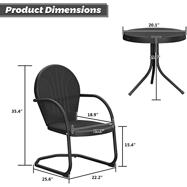 PURPLE LEAF Outdoor Patio Bistro Set, 3 Pieces Retro Porch Furniture Set 2 C-Spring Metal Outdoor Chairs and Round Side Table, Blue