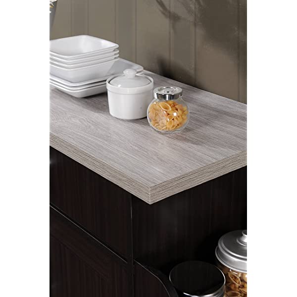 Hodedah Kitchen Island with Spice Rack, Towel Rack & Drawer, Black with Beech Top Black-beech