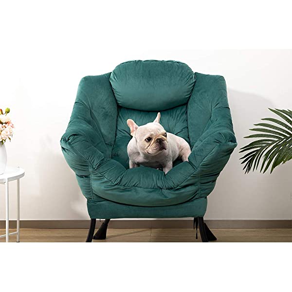 AbocoFur Modern Large Cotton Fabric Lazy Chair，Accent Contemporary Lounge Chair, Single Steel Frame Leisure Sofa Chair with Armrests and A Side Pocket, Beige