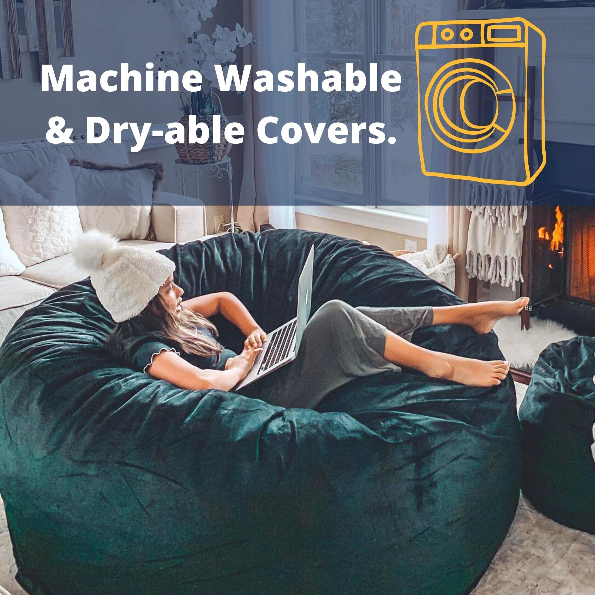 【Furniture】6000 Bean Bag Chair w/Footstool: Giant Foam-Filled Furniture - Machine Washable Covers