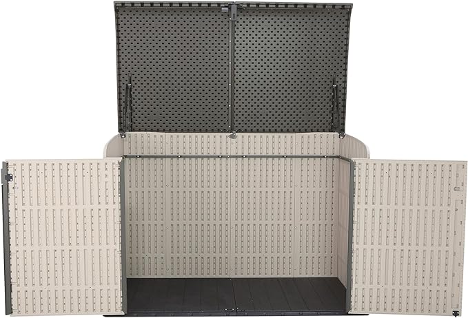 LIFETIME 60170 6 x 3.5 ft Heavy Duty Low Plastic Shed Horizontal Storage Box - Desert Sand/White