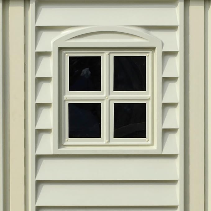 Duramax WoodSide 10 x 8 (8.02 m2) Plastic Garden Shed with 3 Fixed Windows & Metal Foundation Kit, Strong Metal Roof Structure Fire Retardant and Maintenance-Free Storage Shed - Ivory/Brown