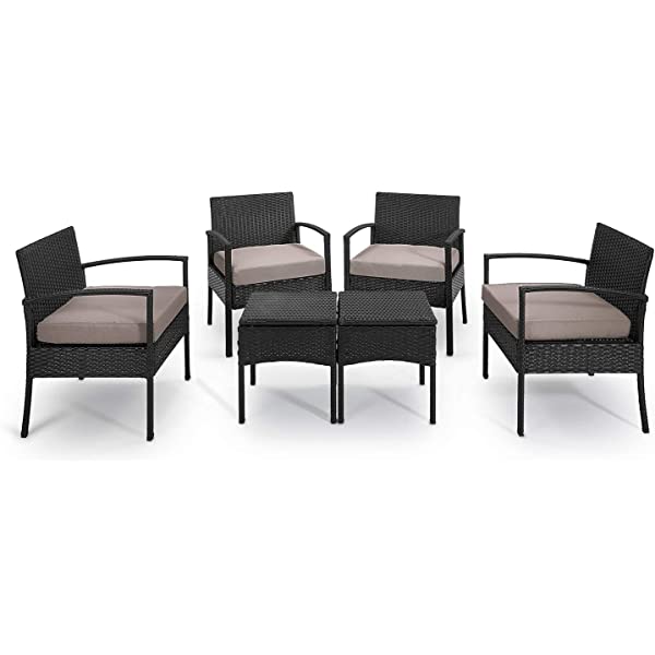 PROHIKER 3 PCS Patio Rattan Conversation Chair Set, 3 PCS Patio Wicker Rattan Furniture Set, Patio Wicker Rattan Table Brown