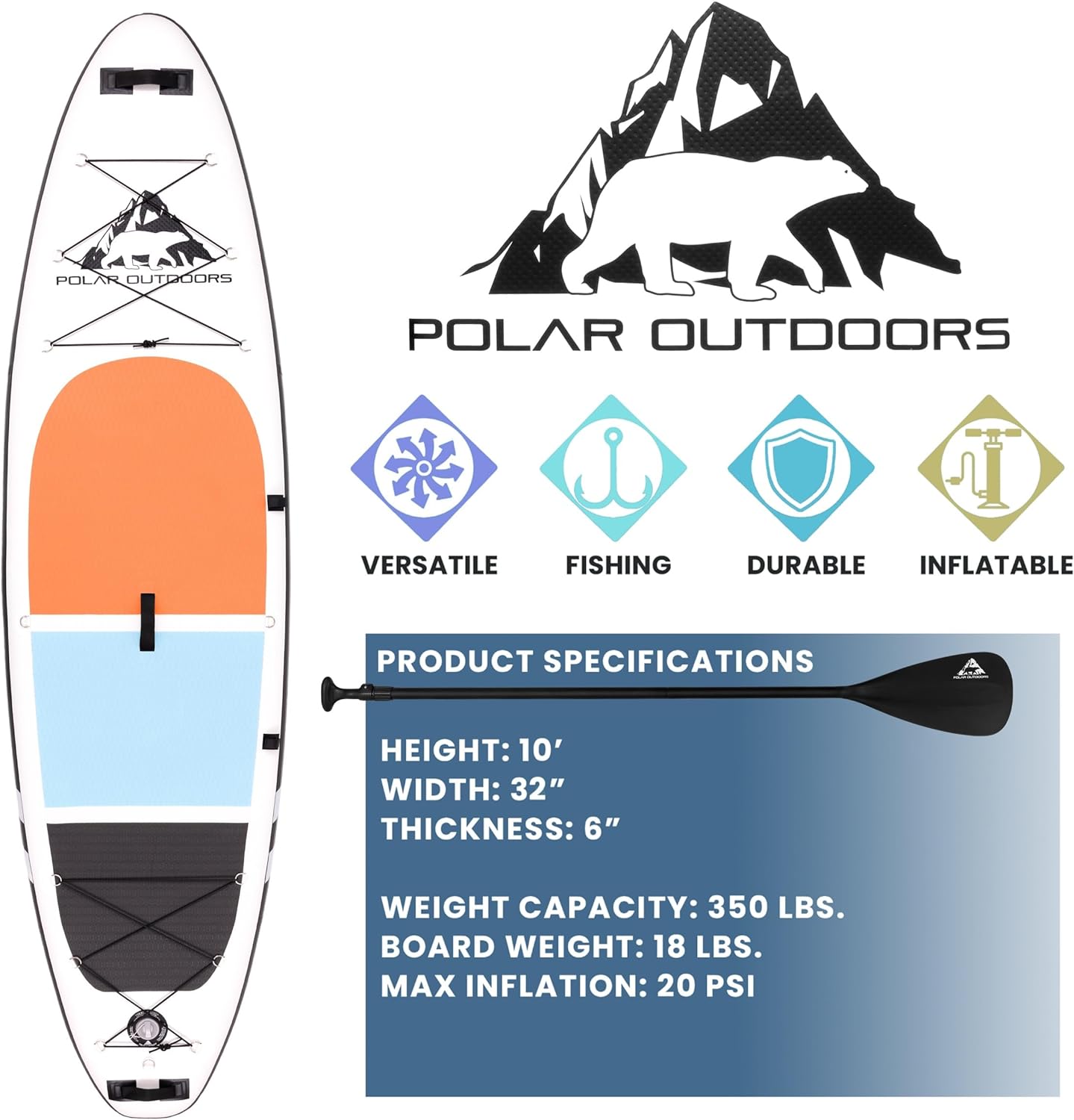 Roc Inflatable Stand Up Paddle Boards with Premium SUP Paddle Board Accessories, Wide Stable Design, Non-Slip Comfort Deck for Youth & Adults