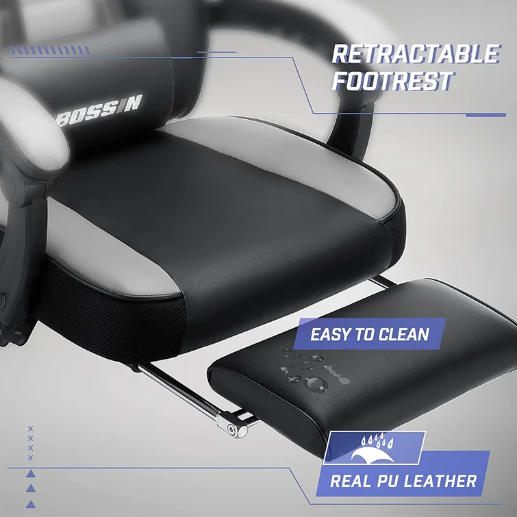 BOSSIN Gaming Chairs with Footrest, Ergonomic Computer Game Chairs with Lumbar Support