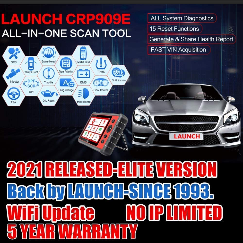 [2022 New] LAUNCH CRP909E Elite Full System OBD2 Scanner,OE-Level Car Diagnostic Scan Tool,26 Reset Service Functions,Key Program,TPMS,SAS,DPF,IMMO,ABS Bleeding, WiFi Free Update,TPMS As Gift